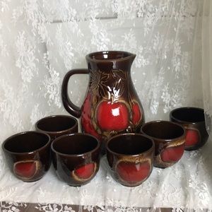 Vintage W. Germany Apple Pitcher with 6 Cups